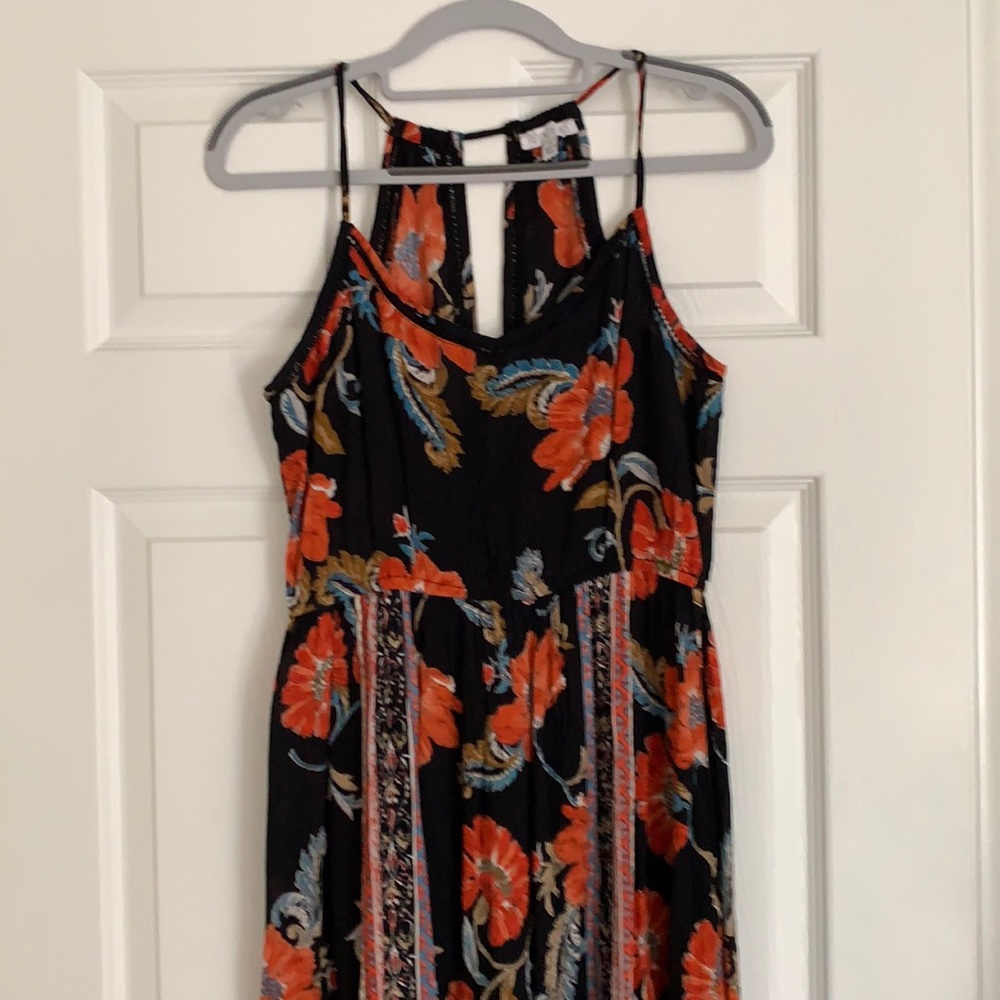 Black and Floral Maxi Dress - S